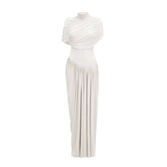 Catherine asymmetric pleated maxi dress in White