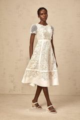 Clémence white flower-embroidery midi dress