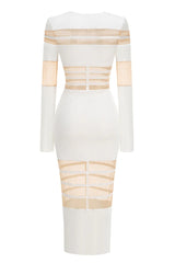 Londyn Mesh Long Sleeve Midi Dress - White