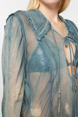 Ellen Mesh Printed Ruffle Maxi Dress