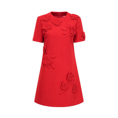 Calista red floral-detail short-sleeve mini dress