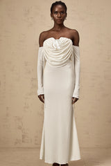 Julia floral-appliqué ruched strapless maxi dress