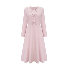 Elise pink bow-detail split-neck midi dress