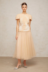 Ludivine floral-appliqué tulle top & skirt matching set