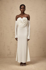 Julia floral-appliqué ruched strapless maxi dress
