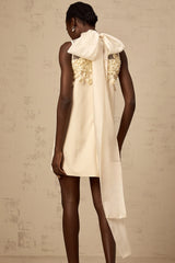 Claire faux-flower sleeveless mini dress