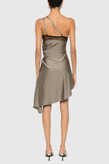 Davey Asymmetrical One Shoulder Lace Mini Dress - Grey