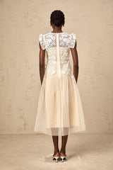 Annabelle flower-appliqué tulle midi dress