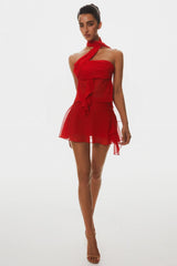 Cabau Chiffon Wrap Around Top - Red