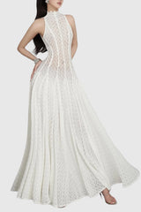 Dodiya Wavy-pattern Sleeveless Lace Maxi Dress