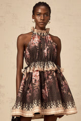 Angéline halterneck floral-print mini dress in Black
