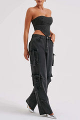 Lyric Cargo Denim Set - Black