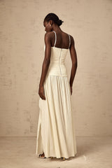 Félicie side-slit pleated maxi dress in Neutrals