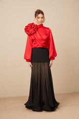 Constance red floral-appliqué top
