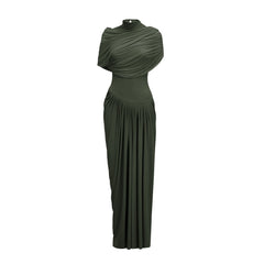 Catherine asymmetric pleated maxi dress in Green