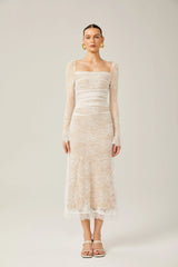 Karima lace mermaid-hem midi dress