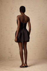 Francis black ruched puff mini dress
