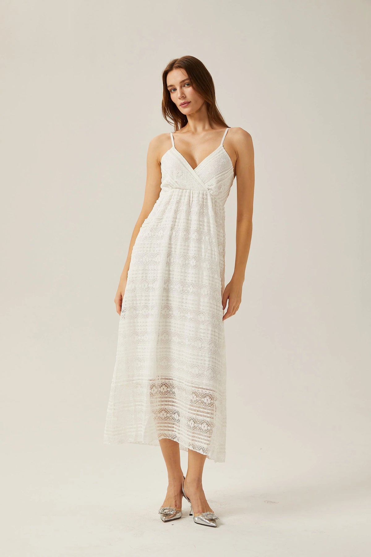 Gabrielle white cut-out V-neck midi dress