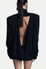 Alestair Backless Ruched Mini Dress - Black