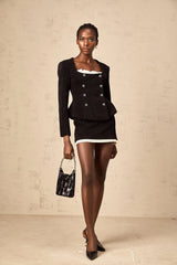 Hilaire black corduroy panelled top & skirt matching set