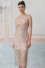 Marguerite embellished flower-motif fitted midi dress