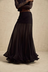 Jacqueline rayon ruffle pleated tulle maxi skirt