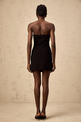 Jelena black off-shoulder feather-motif embellished mini dress