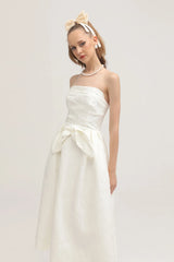 Ingrid white bowknot embroidered midi dress