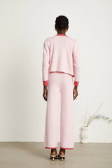 Ariane pink knitted cardigan & vest top & trousers matching set