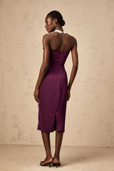 Chloé purple ruched satin midi dress