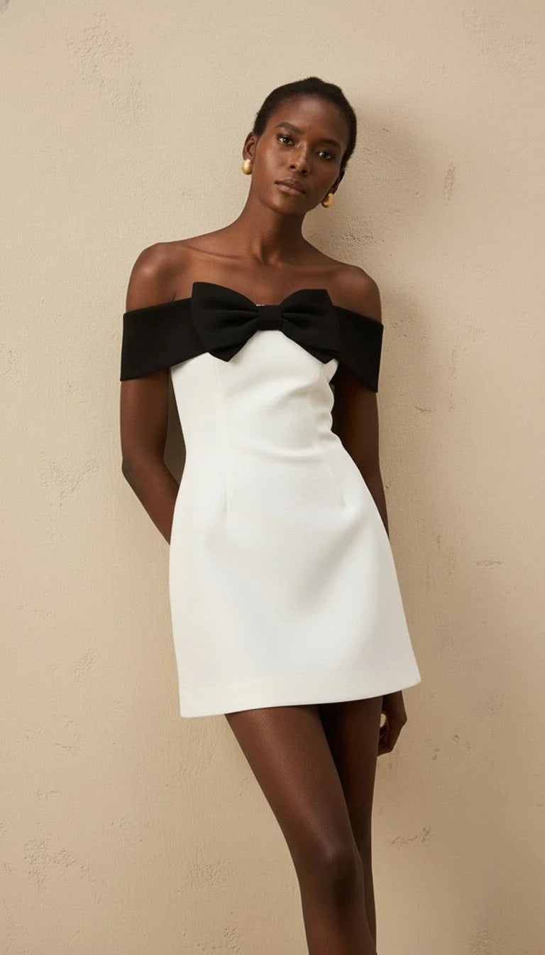 Ariana Bow-Splice Off-Shoulder Mini Dress
