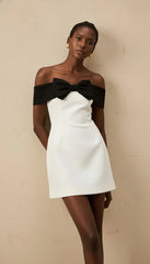 Ariana Bow-Splice Off-Shoulder Mini Dress