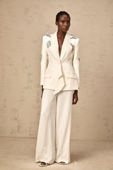Céleste white butterfly-appliqué embellished blazer & trousers matching set