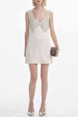 Briony Crystal Embellished Satin Mini Dress - White