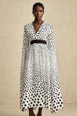 Brigitte white polka-dot slit-sleeve midi dress