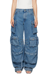 Kynlee Cargo Denim Jeans - Blue