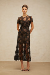 Célia floral-lace midi dress in Black