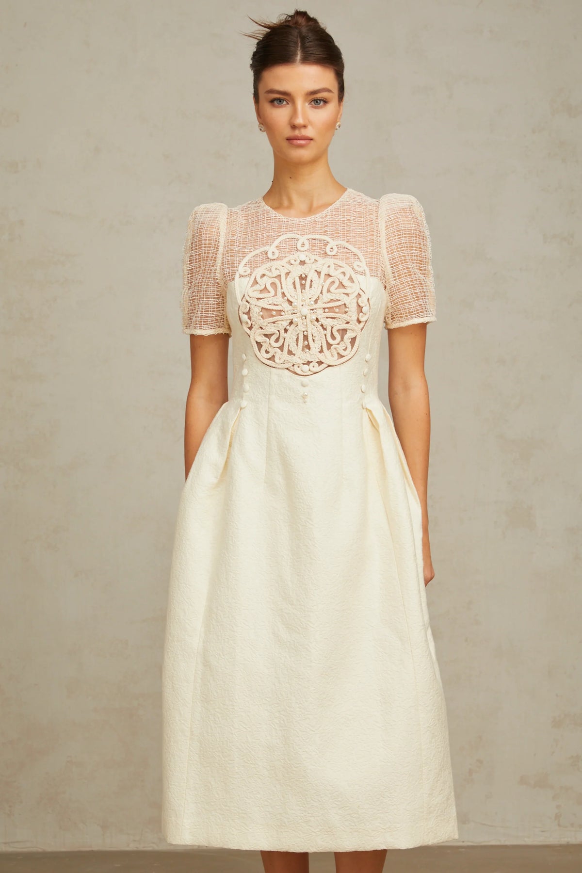 Camille white braid panelled midi dress