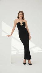 Maison Celie Strapless Backless Black Gown