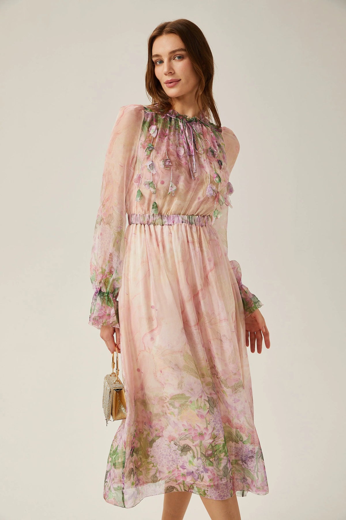Justine floral-print cinched-waist midi dress