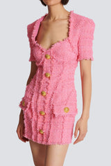 Hazel Gold Buttoned Tweed Mini Dress