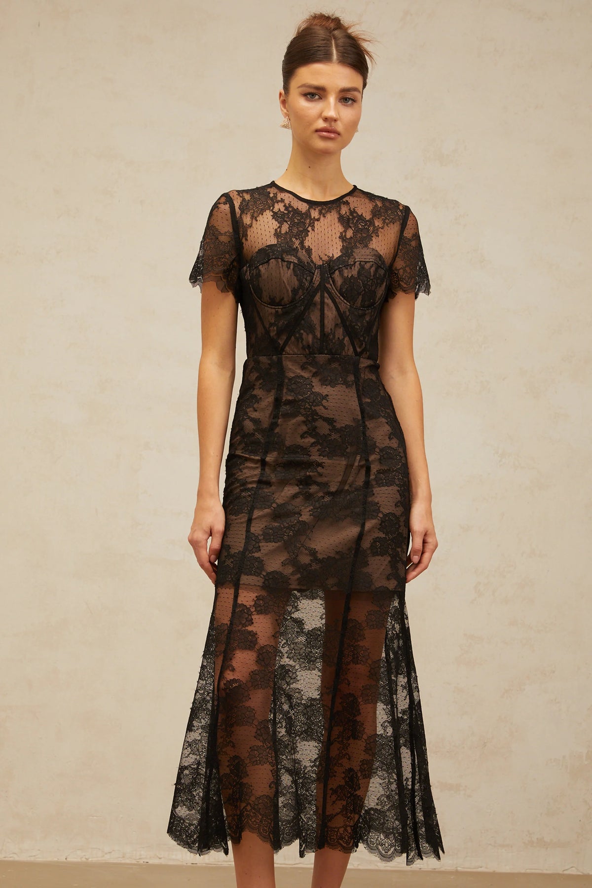 Célia floral-lace midi dress in Black