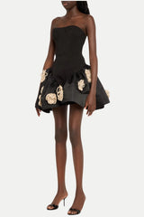 Darrah Floral Strapless Mini Bandage Dress - Black