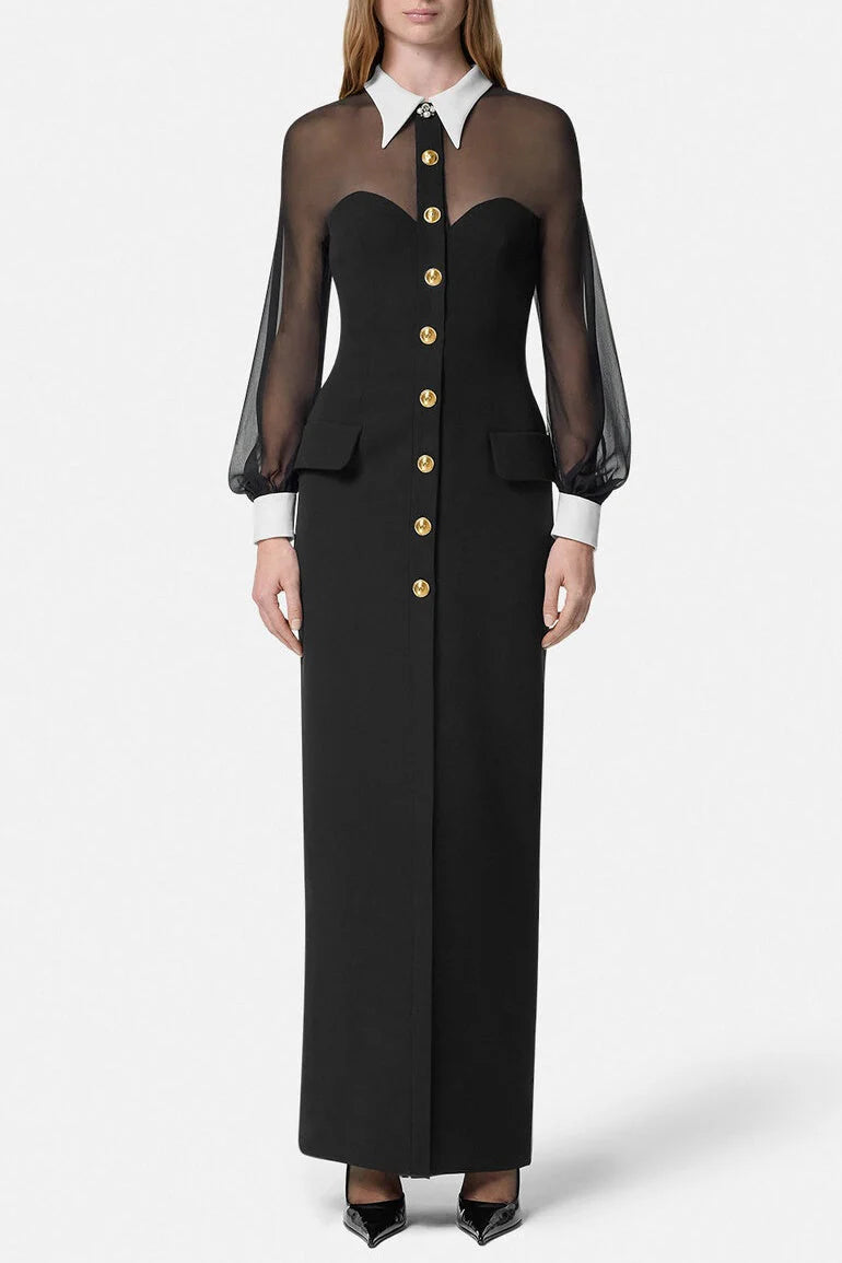 Krista Mesh Buttoned Maxi Shirt Dress