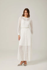 Aélis faux-pearl embellished lace-trim midi dress