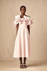 Juliette pink off-shoulder 3D-petal midi dress