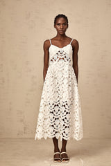 Delphine white cut-out lace midi dress