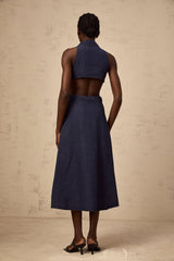 Flavie dark-blue cut-out denim midi dress