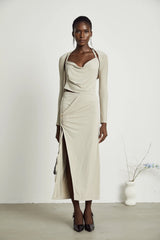 Lanetta khaki jersey top & skirt matching set