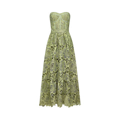 Inès lace floral embroidered cut-out midi dress